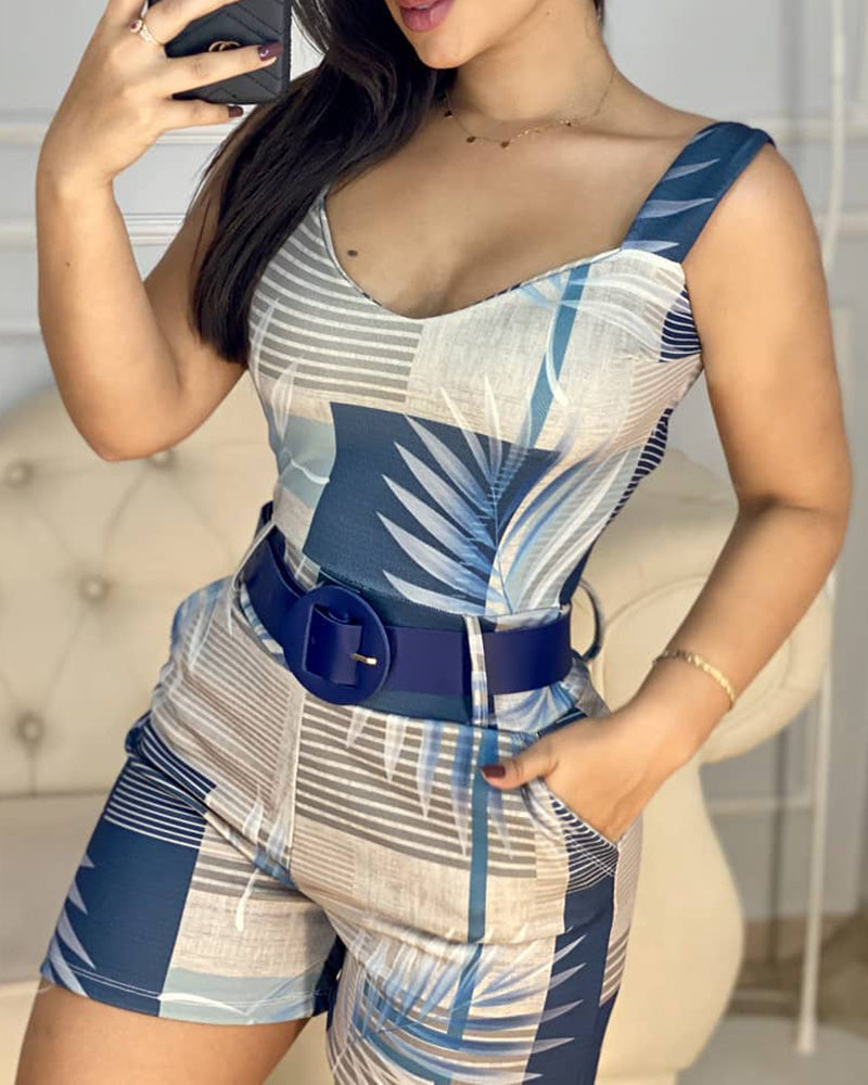 Printed short dungarees