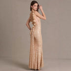 Robe longue dos nu perlée et paillettes