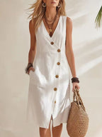 V-neck split midi dress — Casual elegance