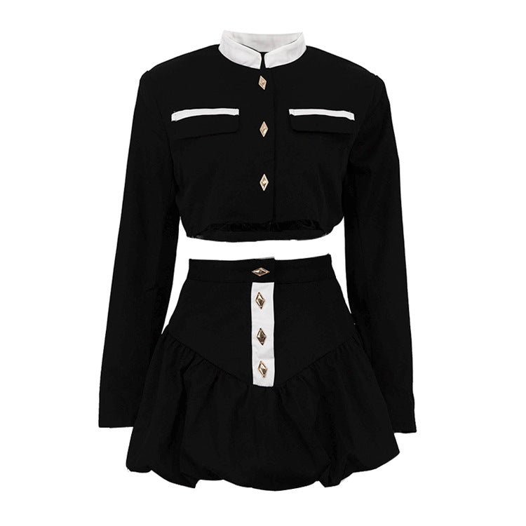 Long-sleeve shirt and mini skirt set
