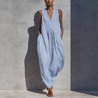 Robe longue fluide col V — Élégance resort