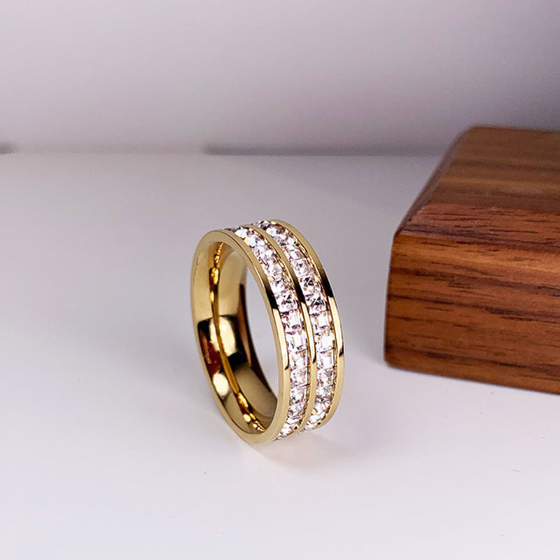 Bague simple et double rangée de diamants en acier titane - Chic&Shines