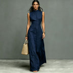 Robe longue sans manches col dressé — Élégance intemporelle