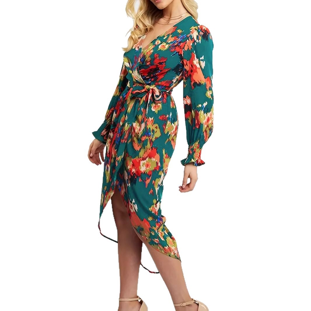 Robe mi-longue color-block taille haute