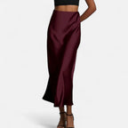 Jupe midi en satin taille haute pour femme