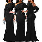 Elegant long oblique shoulder evening dress