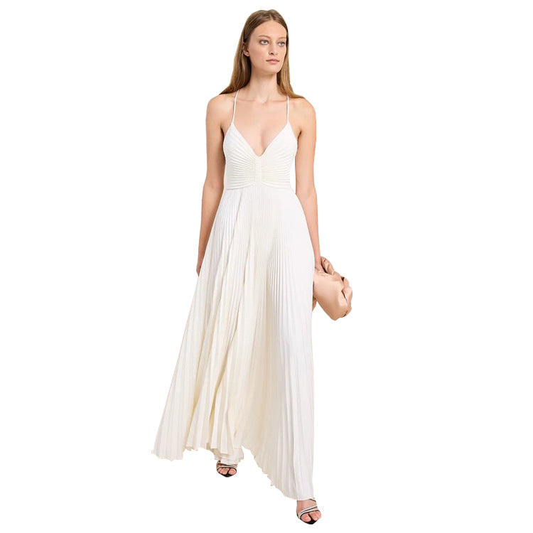 Robe Plissée à Bretelles Lacées