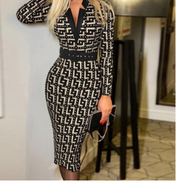 Robe longue col V à manches longues - Chic&Shines