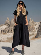 Robe midi à capuche et demi-zip