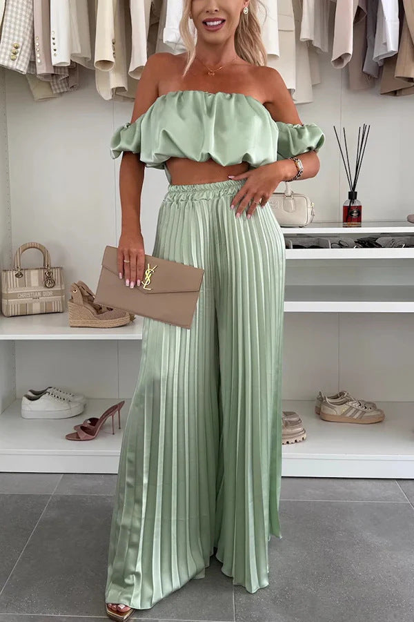 Ensemble haut tube et pantalon larges en satin - Chic&Shines