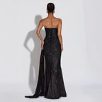 Sequin evening dress with side slit