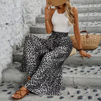 Pantalon léopard taille haute, coupe ample et fluide