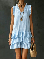 Robe fluide col V volants - Coupe ample midi