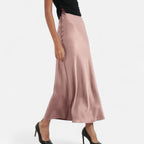Jupe midi en satin taille haute pour femme
