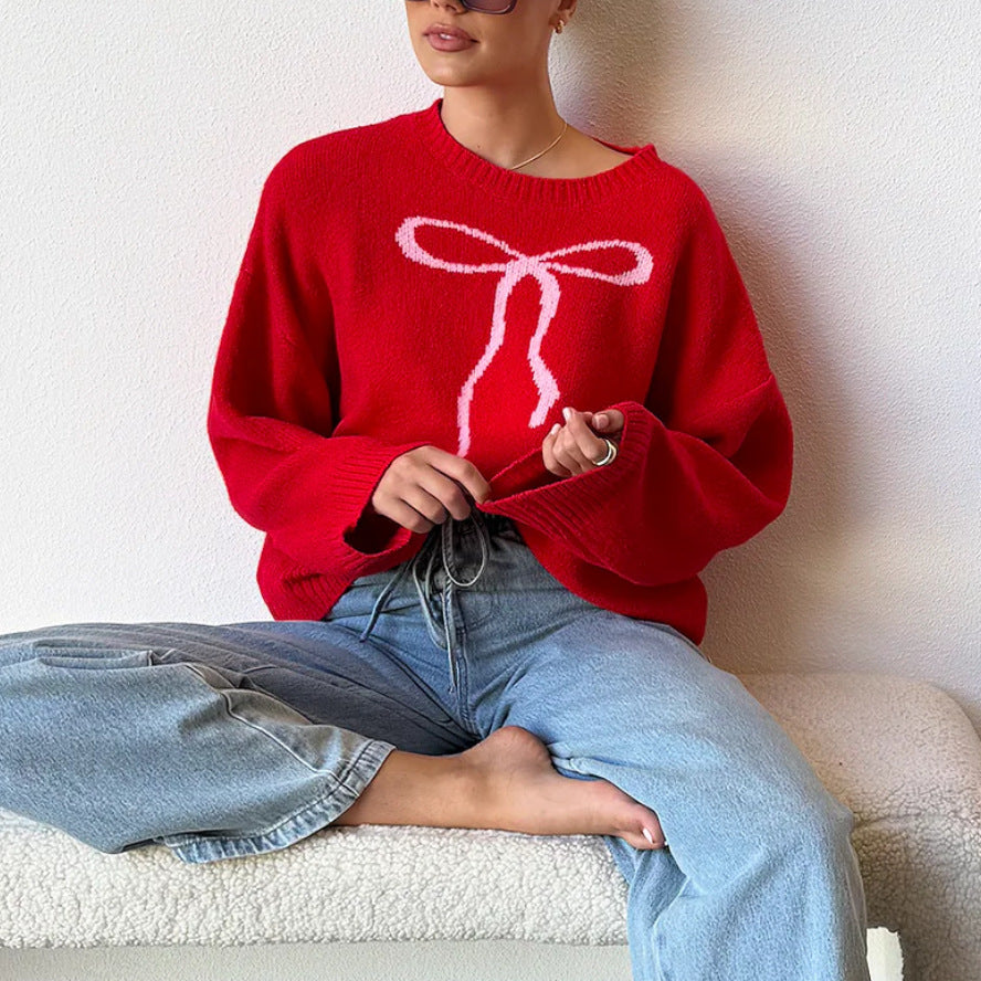 Pull rétro à nœud en jacquard brillant