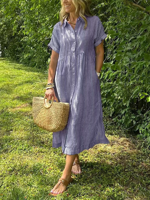 Robe rayée lin et coton – Élégance intemporelle