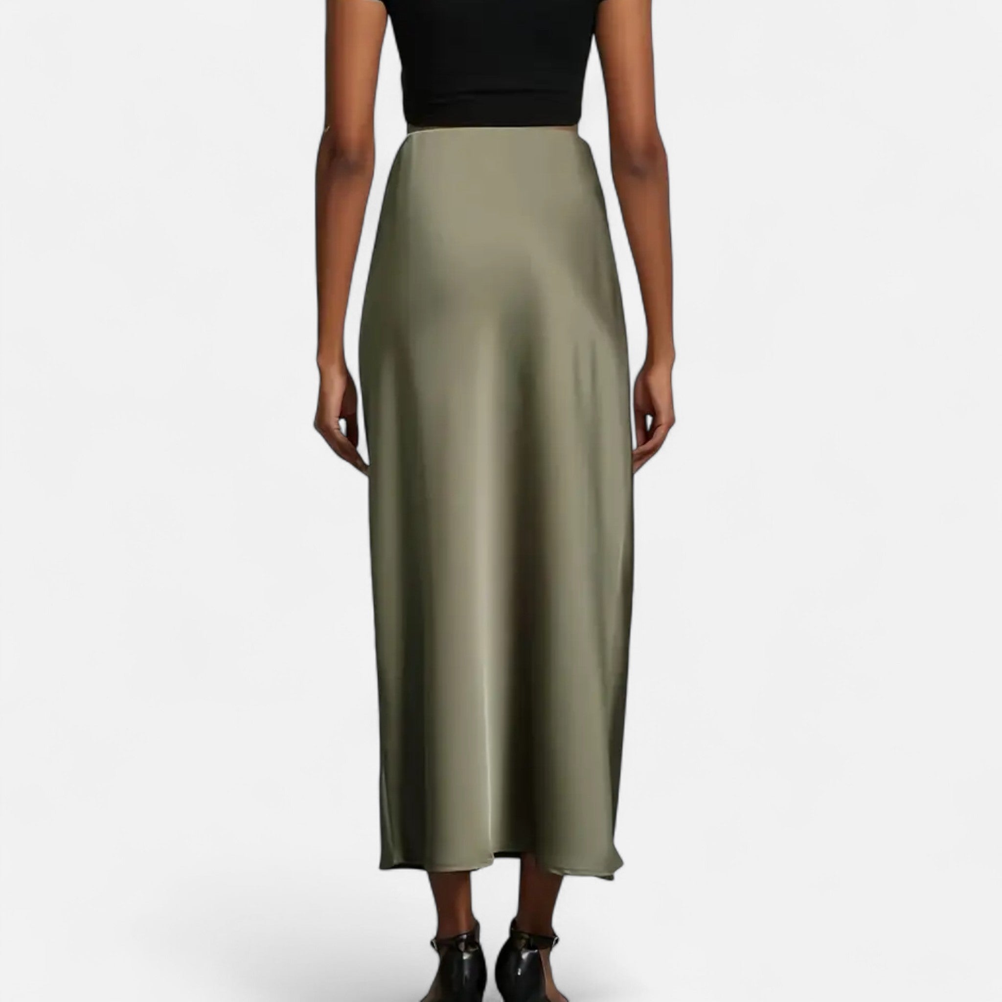 Jupe midi en satin taille haute pour femme