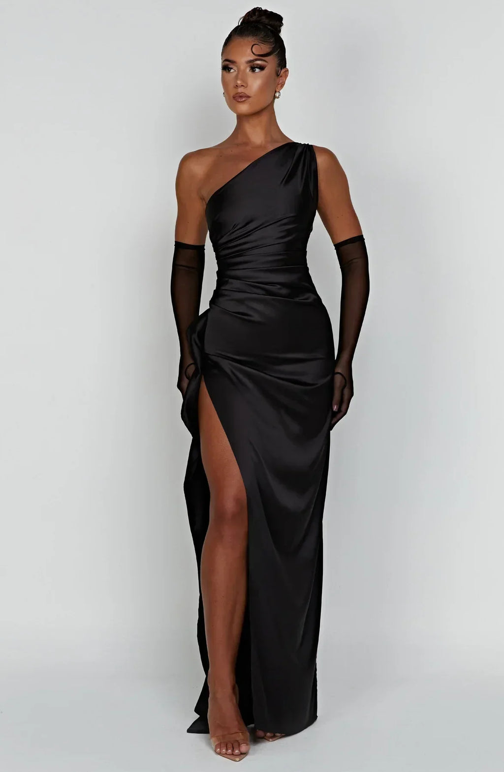 Robe fendue plissée en satin à une épaule - Édition Automne
