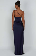 Robe fendue plissée en satin à une épaule - Édition Automne