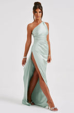 Robe fendue plissée en satin à une épaule - Édition Automne