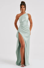 Robe fendue plissée en satin à une épaule - Édition Automne