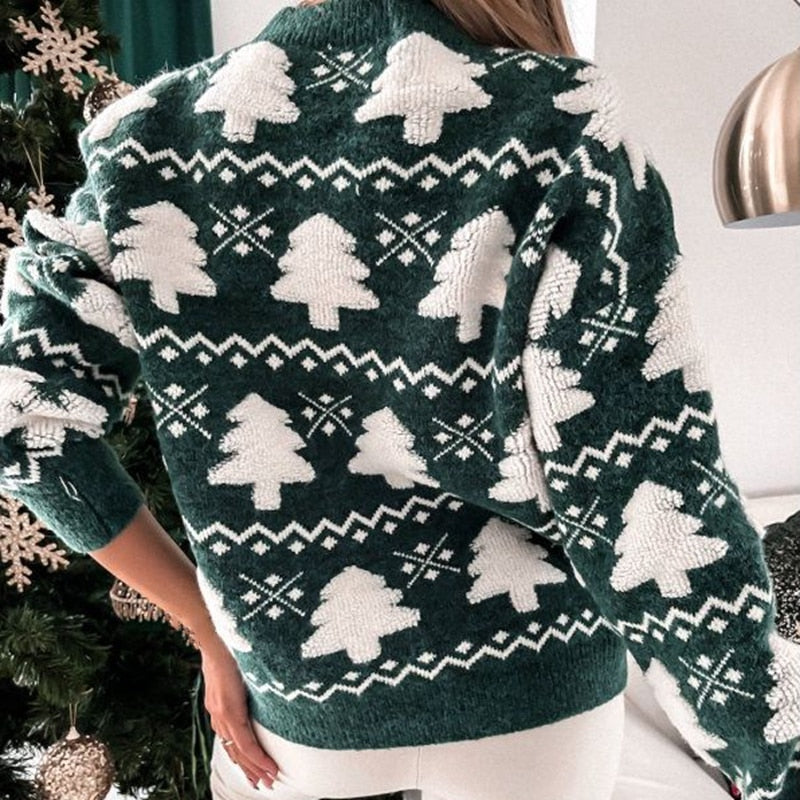 Pull tricoté en forme d'arbre de Noël pour femmes - Hiver