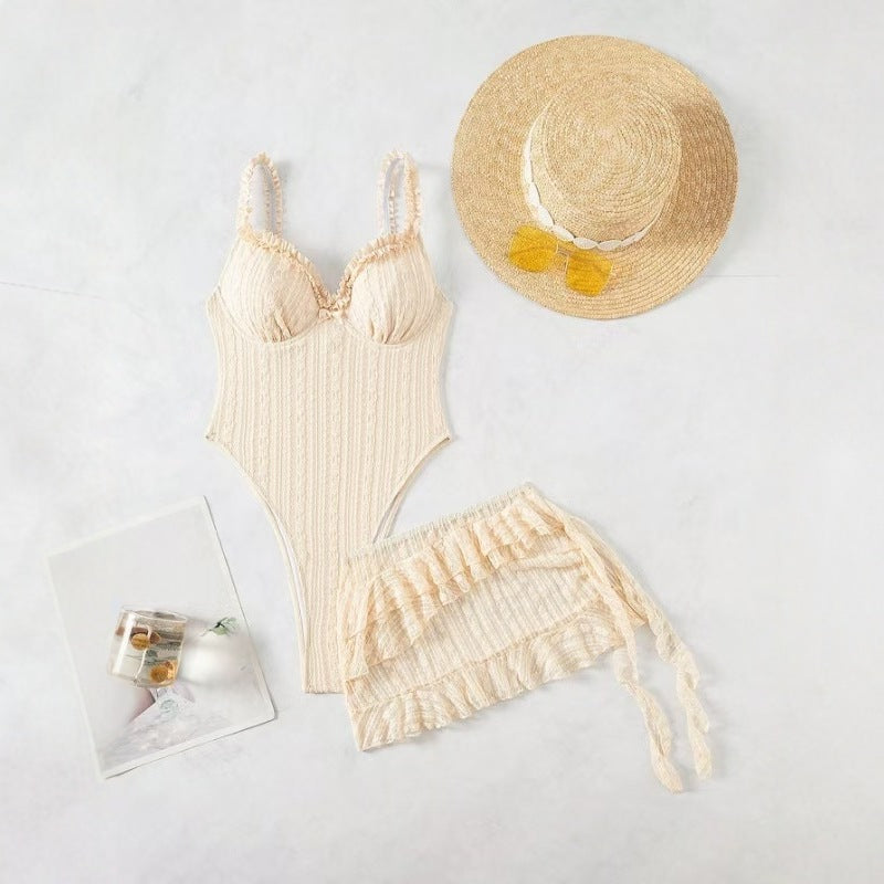 Evelyne — Ensemble short de plage à jupe crème