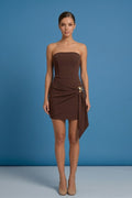 Mini-robe sans bretelles marron — Élégance bodycon
