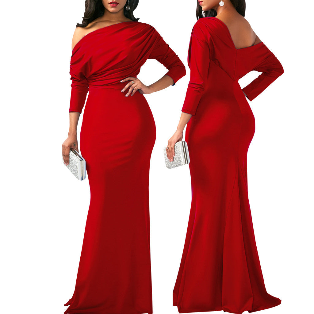 Robe de soirée longue élégante épaules obliques - Chic&Shines