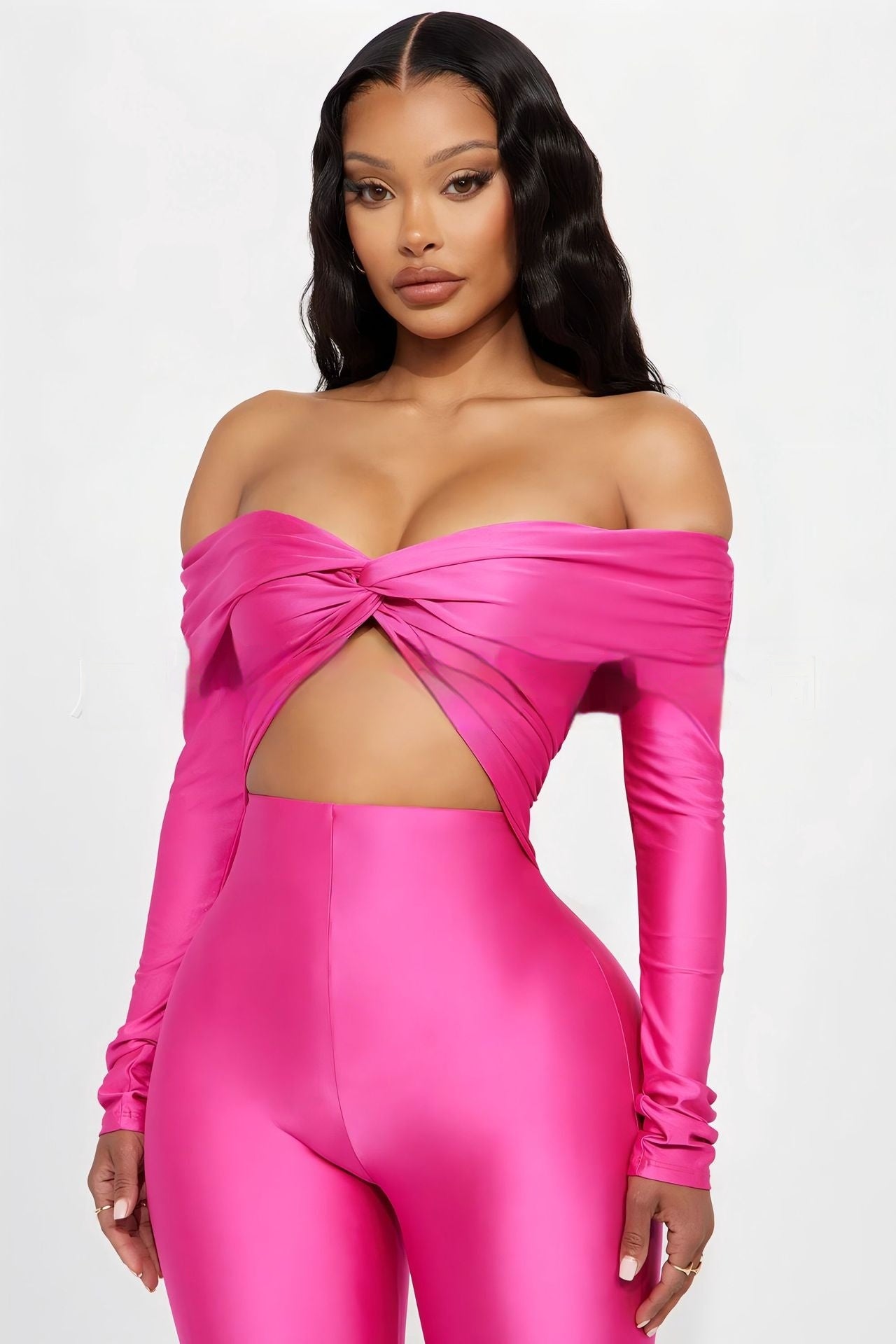 Combinaison col V taille haute, manches longues