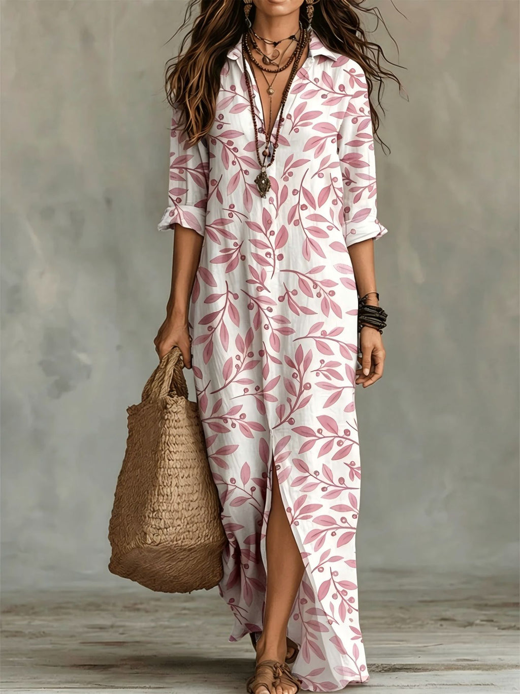 Printed shirt dress with shirt collar, relaxed fit
