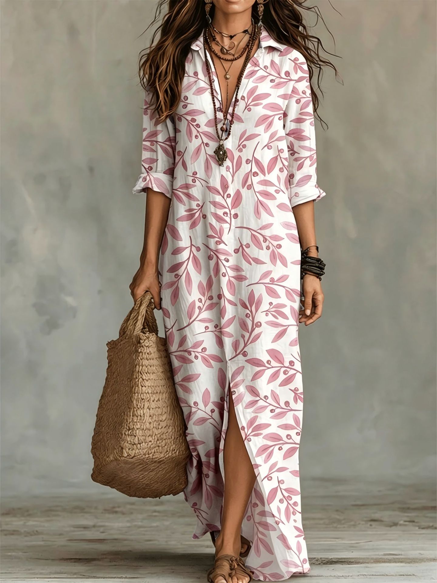 Printed shirt dress with shirt collar, relaxed fit