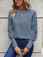 Liv's elegant floral lace T-shirt for women, round neck