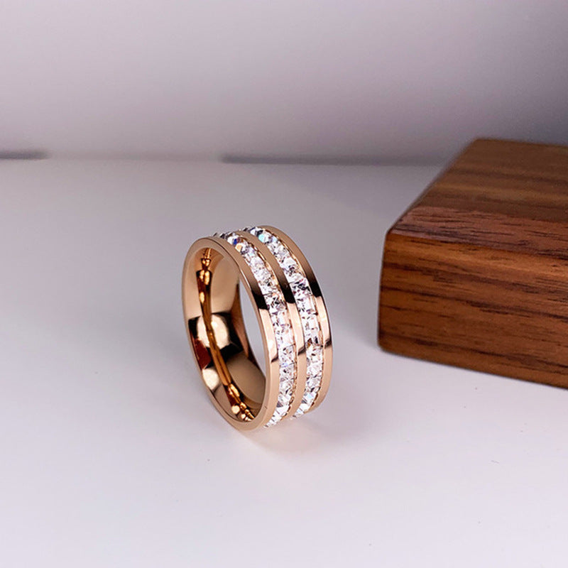 Bague simple et double rangée de diamants en acier titane - Chic&Shines