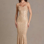 Robe longue dos nu perlée et paillettes