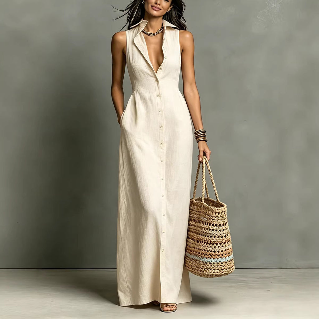 Robe trapèze lin coton sans manches