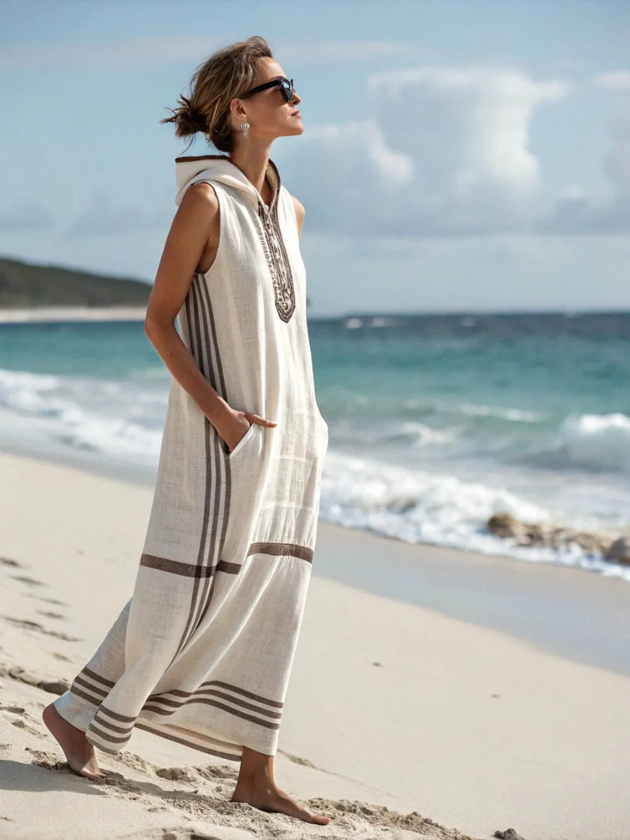 Robe midi sans manches avec capuche et poches