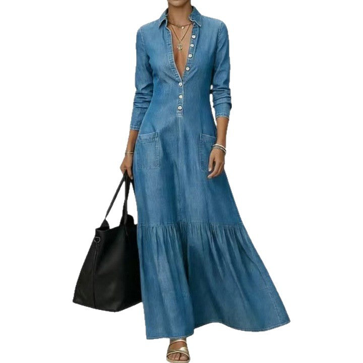 Robe longue en denim brut — Élégance intemporelle