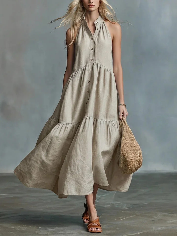 Robe-chemise lin et coton, coupe ample sans manches