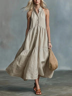 Robe-chemise lin et coton, coupe ample sans manches