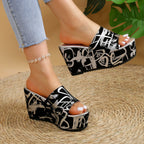 Sandales compensés imprimés à bout rond - Chic&Shines