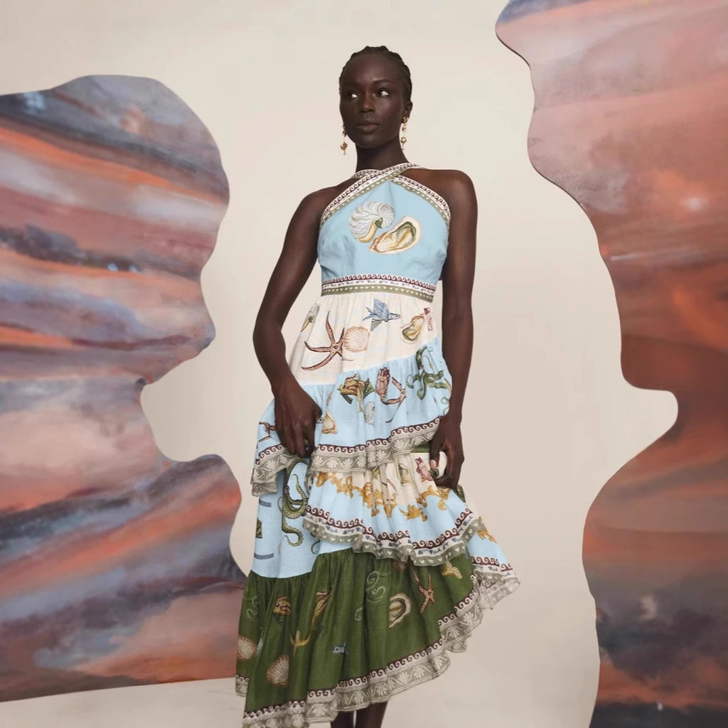 Robe longue lin et coton sans manches, encolure dégagée