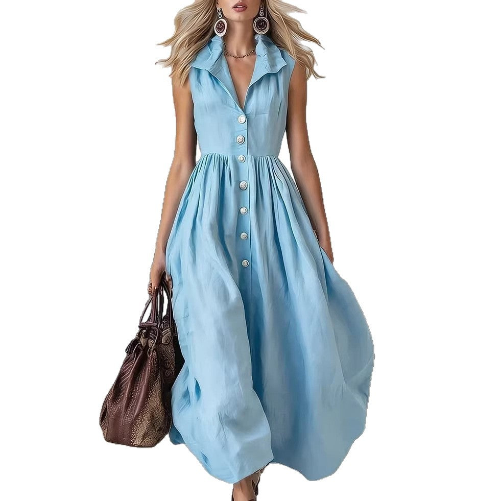Robe longue élégante col chemise coupe ajustée