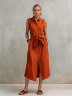 Robe droite lin-coton sans manches teinte unie