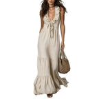 Robe longue lin coton col V sans manches