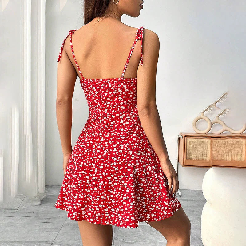 Floral print summer dress, elegant A-line cut