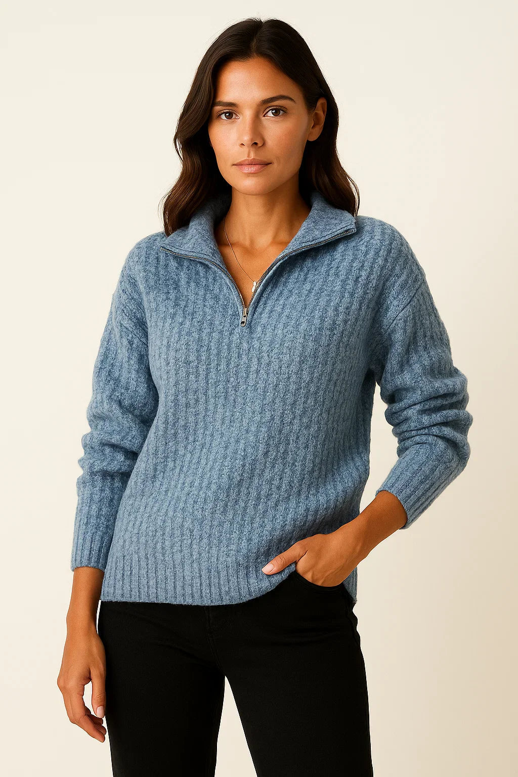Pull en tricot côtelé avec col montant et fermeture à glissière