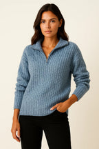 Pull en tricot côtelé avec col montant et fermeture à glissière