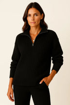 Pull en tricot côtelé avec col montant et fermeture à glissière