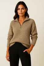Pull en tricot côtelé avec col montant et fermeture à glissière